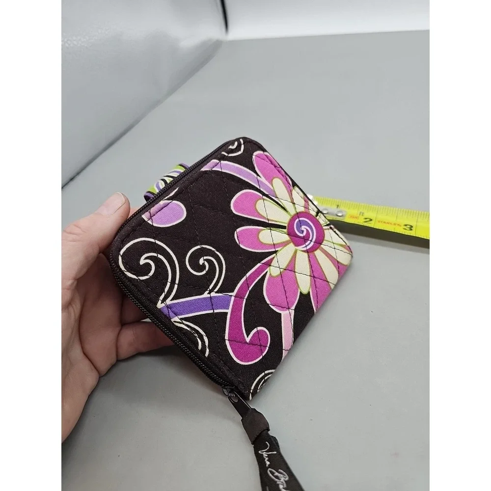 Vera Bradley ID Wallet Zip Around Coin Purse Brown w/ Pink Floral Print 4.5 x 4 - Picture 2 of 4